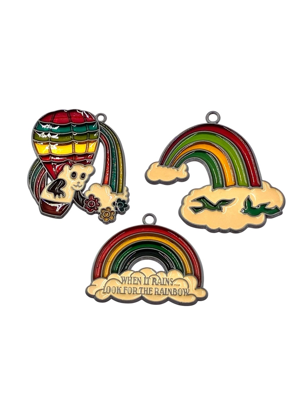 VTG Sun Catchers WHEN IT RAINS LOOK FOR THE RAINBOW Lot Of 3 Retro Window Decor